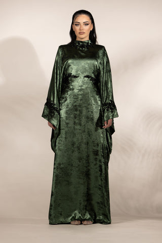 Starlit Mirage Embellished Abaya – Dark Green