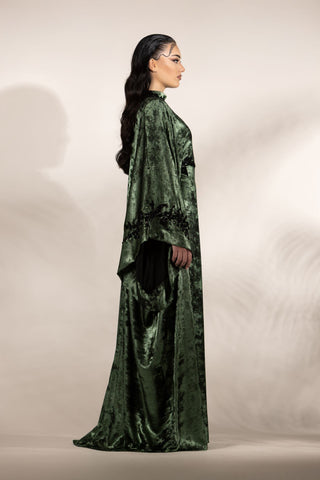 Starlit Mirage Embellished Abaya – Dark Green