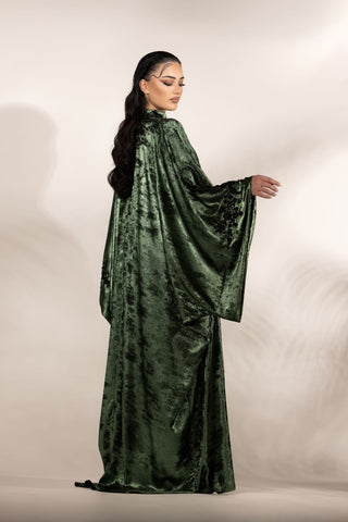 Starlit Mirage Embellished Abaya – Dark Green