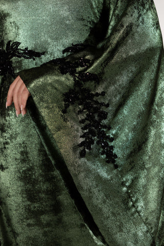 Starlit Mirage Embellished Abaya – Dark Green