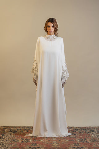 Majestic Drape Embellished Abaya – White