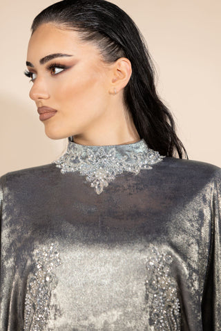 Starfall Embellished Abaya – Silver