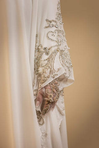 Majestic Drape Embellished Abaya – White
