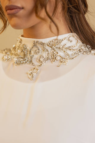 Majestic Drape Embellished Abaya – White