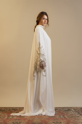 Majestic Drape Embellished Abaya – White