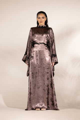 Cosmic Blossom Embellished Abaya – Dusty Rose
