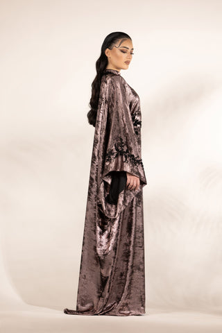 Cosmic Blossom Embellished Abaya – Dusty Rose