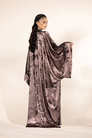 Cosmic Blossom Embellished Abaya – Dusty Rose