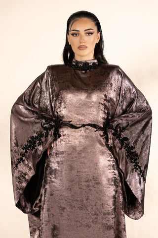 Cosmic Blossom Embellished Abaya – Dusty Rose