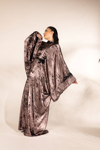 Cosmic Blossom Embellished Abaya – Dusty Rose