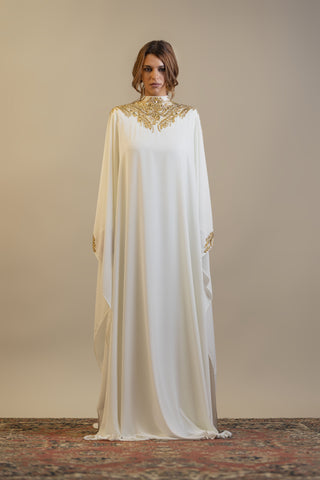 Golden Mirage Embellished Abaya – White