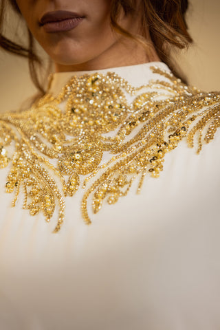 Golden Mirage Embellished Abaya – White