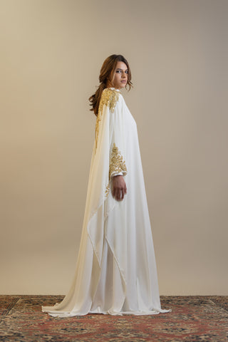 Golden Mirage Embellished Abaya – White