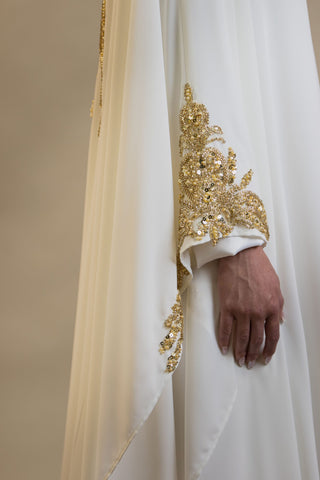 Golden Mirage Embellished Abaya – White