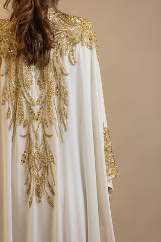Golden Mirage Embellished Abaya – White