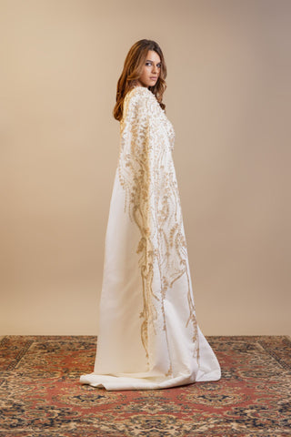 Astral Veil Embellished Satin Kaftan – Ivory