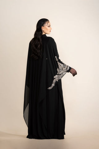 Nebula Veil Embellished Abaya – Black
