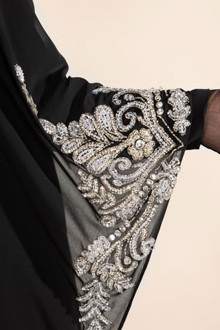 Nebula Veil Embellished Abaya – Black