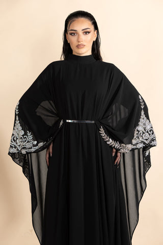Nebula Veil Embellished Abaya – Black