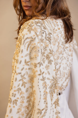 Astral Veil Embellished Satin Kaftan – Ivory