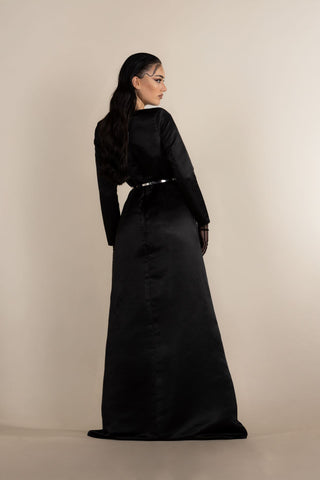 Elegant Dress With Belt – Black