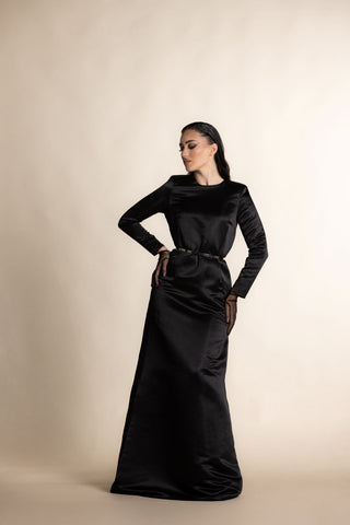 Elegant Dress With Belt – Black
