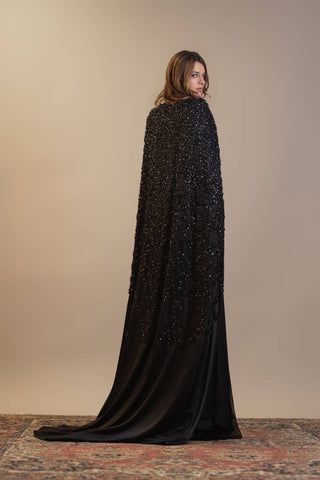 Moonlit Gem Embellished Silk Gown – Black