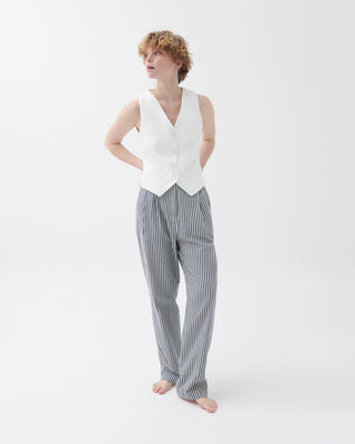 Marlowe Striped Pleated Trousers – Navy/Ecru