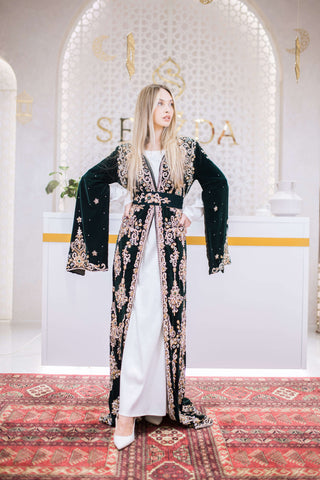 Eclipse Velvet Embellished Kaftan – Dark Green