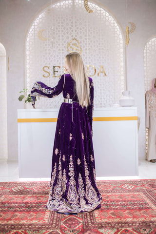 Golden Tides Embellished Velvet Kaftan – Purple