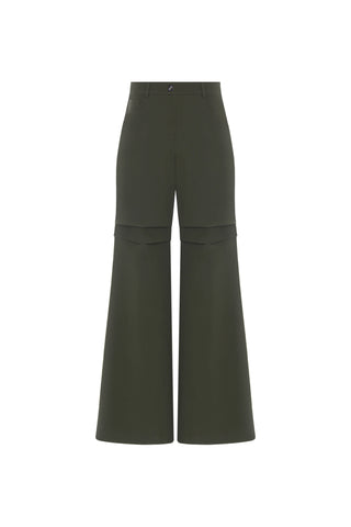 Olive Cargo Wide-Leg Trousers – Khaki