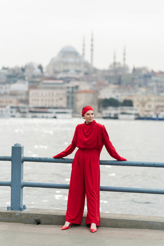 Amanda Pleated Red Blouse