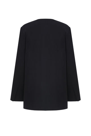 Luna Tie-Front Poplin Black Jacket
