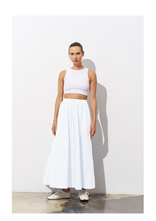 Puffy Cotton Poplin Skirt - White