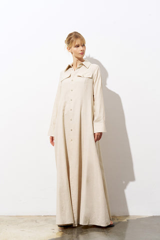 Elena Beige Linen Shirt Dress