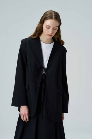 Luna Tie-Front Poplin Black Jacket