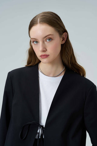 Luna Tie-Front Poplin Black Jacket