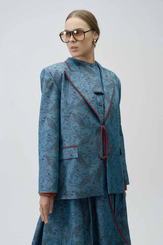 Moonflower Patterned Cotton Jacket – Blue