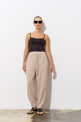 LİNA Linen Blend Beige Trousers