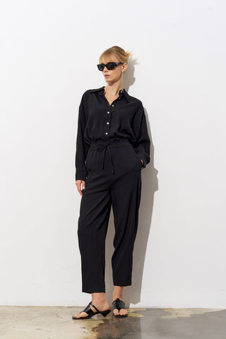 Lina Linen Blend Trousers - Black