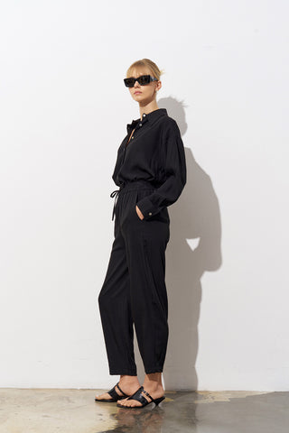 Lina Linen Blend Trousers - Black
