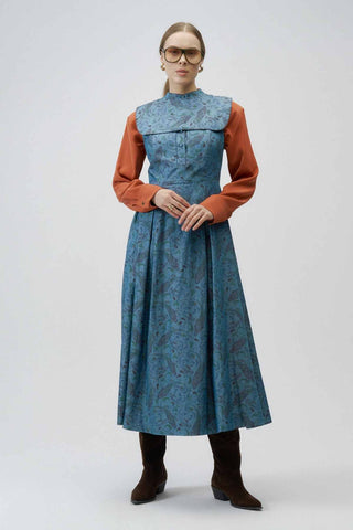 Moonflower Jacquard Midi Dress – Blue