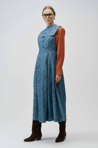 Moonflower Jacquard Midi Dress – Blue