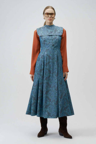 Moonflower Jacquard Midi Dress – Blue