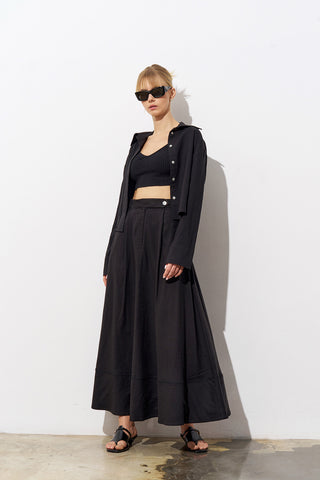 Lipa Linen Skirt and Shirt Set – Black