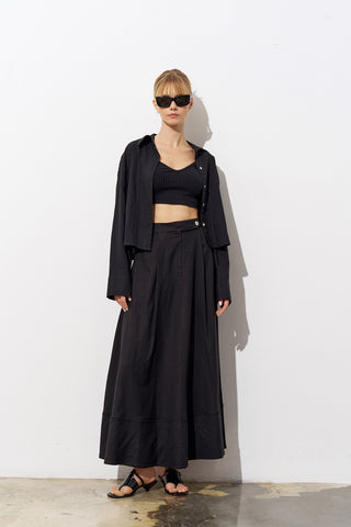 Lipa Linen Skirt and Shirt Set – Black
