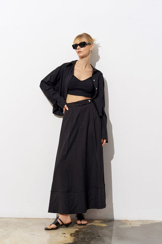 Lipa Linen Skirt and Shirt Set – Black