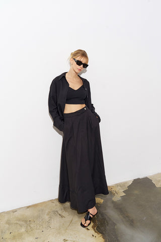 Lipa Linen Skirt and Shirt Set – Black