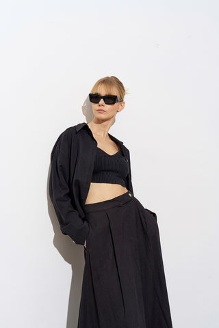 Lipa Linen Skirt and Shirt Set – Black