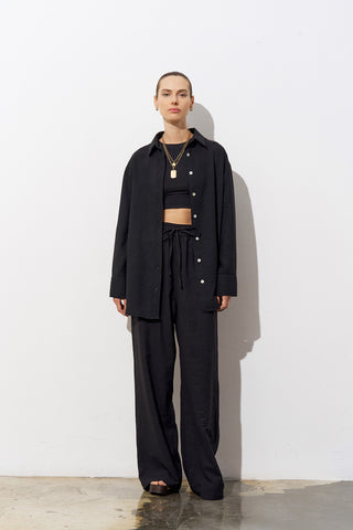 Maria Linen Black Shirt